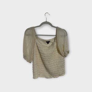 torrid Cream Swiss Dot Puff Sleeve Smocked Top